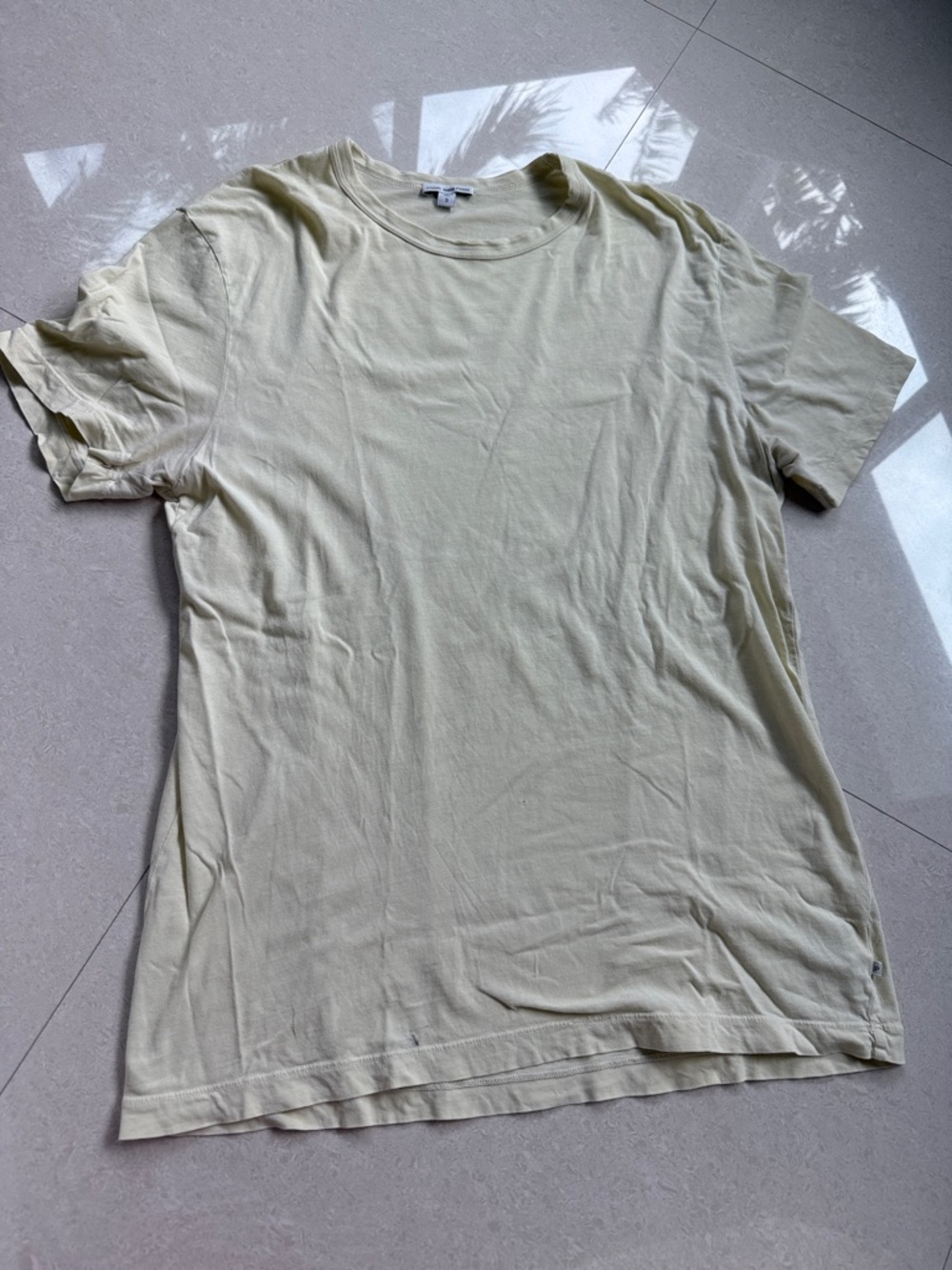 James Perse Men's Light Yellow Crew Neck T-Shirt - size 3